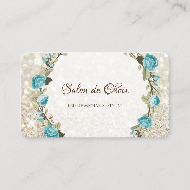 Carte De Visite Salon de Beauté Floral Bleu (Devant)