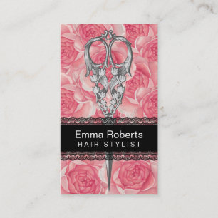 Carte De Visite Salon de beauté floral lacé par noir de coiffeur