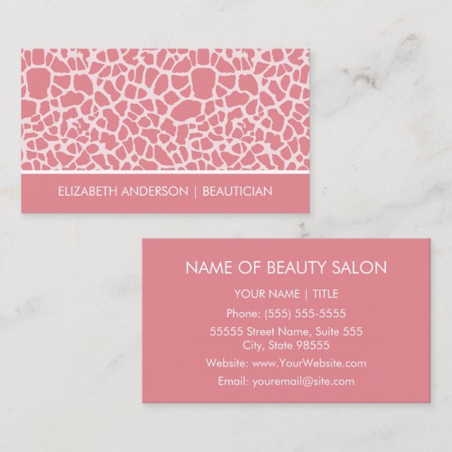 Carte De Visite Salon de Beauté Girafe Rose (Devant / Derrière)