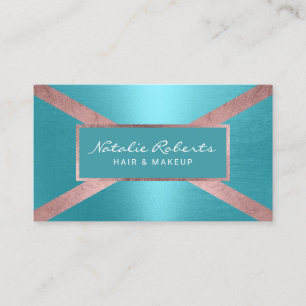 Carte De Visite Salon de beauté moderne Rose Gold & Turquoise