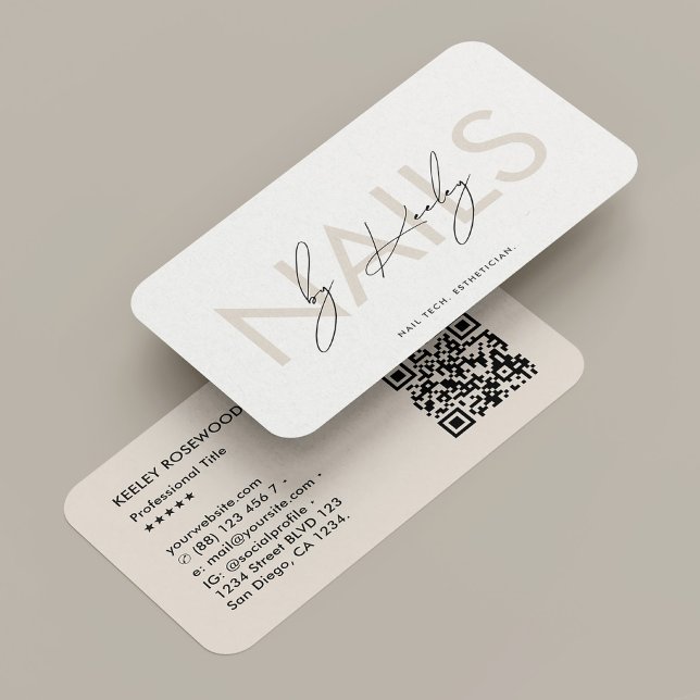 Carte De Visite Salon de beauté Nail Tech Sable Manucure Minimal (Créateur téléchargé)