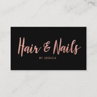 Carte De Visite Salon de beauté noir et Rose Gold Hair and Nails