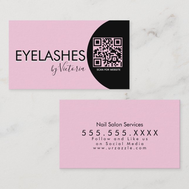 Carte De Visite Salon de beauté pour cils  Cils QR CODE Rose (Devant / Derrière)