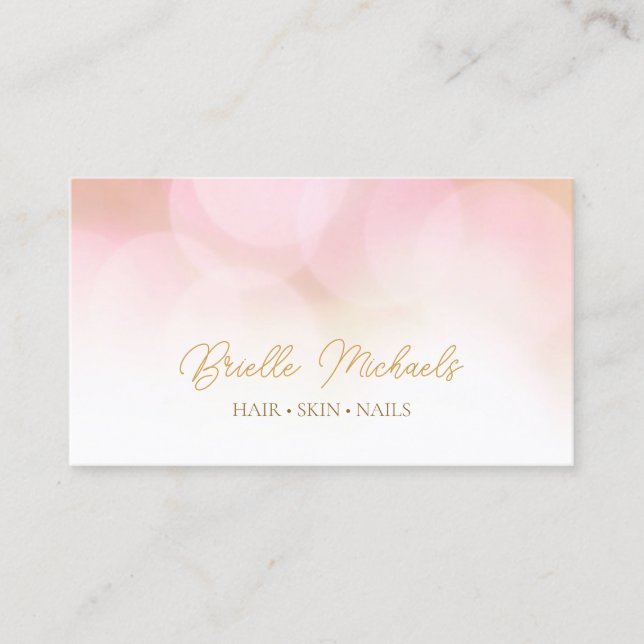 Carte De Visite Salon de Beauté Romantique Rose Bokeh Écriture Dor (Devant)