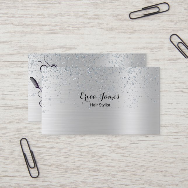 Carte de visite Salon de beauté Silver Glitter (Devant/Arrière en situation)