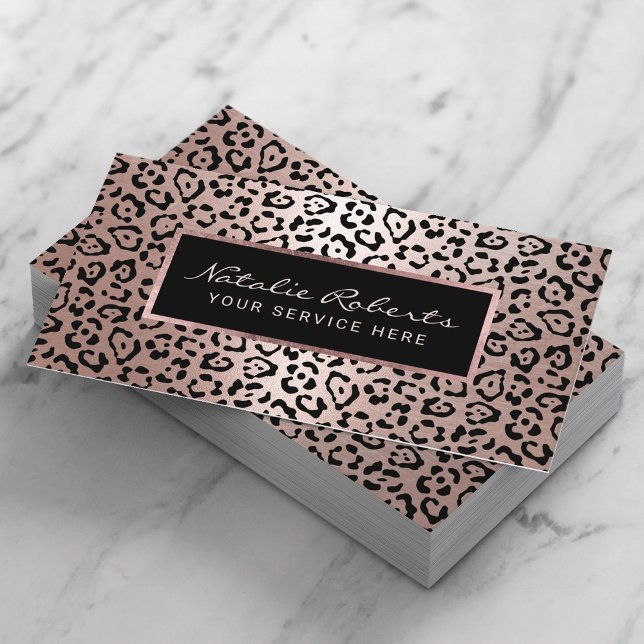 Carte De Visite Salon de Beauté & Spa Moderne Rose Gold Léopard (Créateur téléchargé)