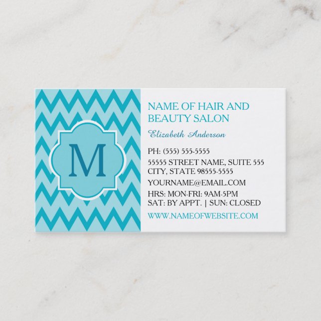 Carte De Visite Salon de Beauté Turquoise Chevron (Devant)