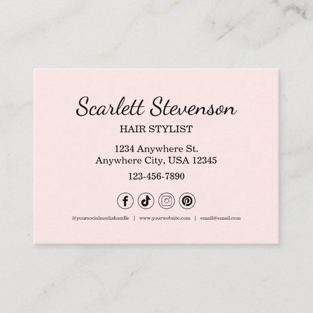 Carte De Visite Salon de cheveux moderne Pink Blush Business QR Ca (Devant)