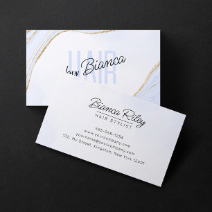 Carte De Visite Salon de coiffeur en agate pailletée or bleu lavan