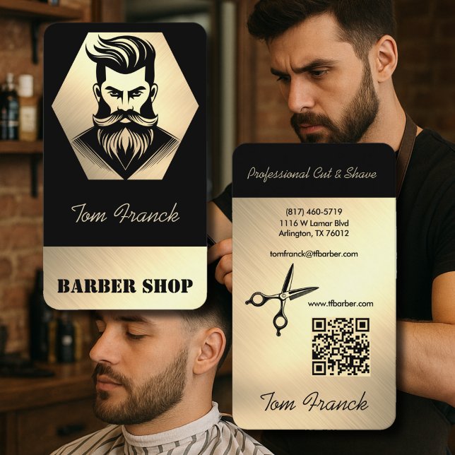 Carte De Visite Salon de coiffeur professionnel noir et or  (Créateur téléchargé)