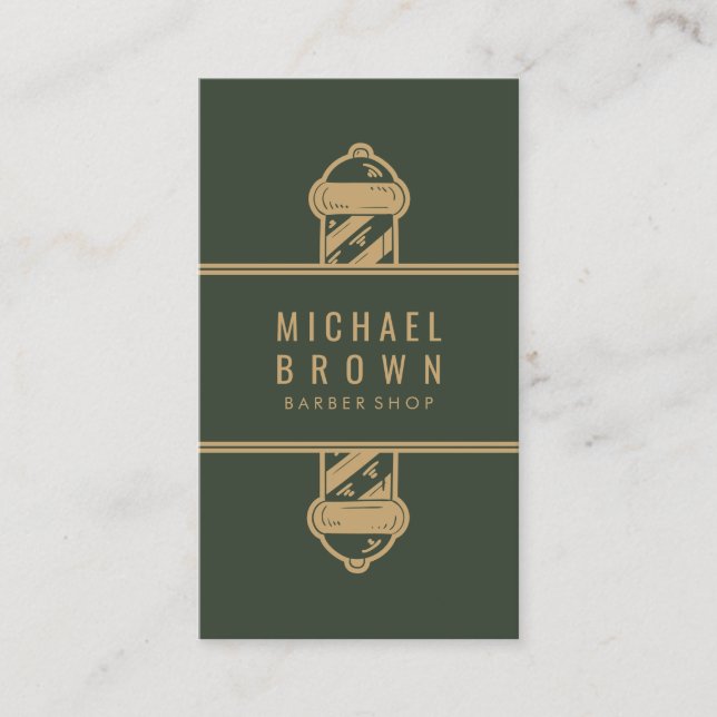 Carte De Visite Salon de coiffeur vintage Brun Sage Vert (Devant)