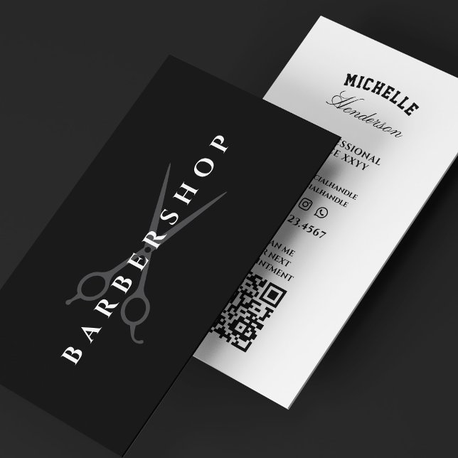 Carte De Visite Salon de coiffure Barber Ciseaux Coupe de cheveux  (Barber Barbershop Scissor Haircut Black White)