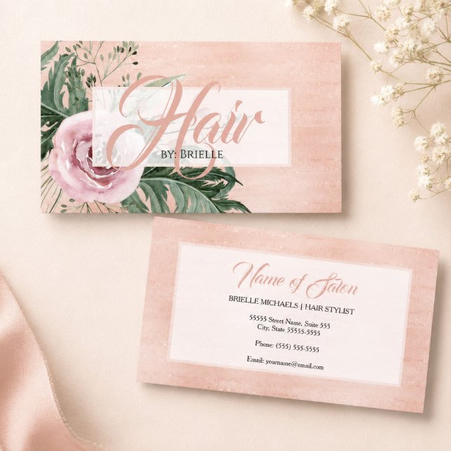 Carte De Visite Salon de coiffure Blush Floral (Créateur téléchargé)