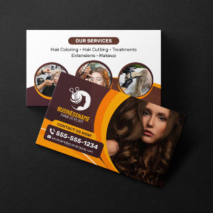 Carte De Visite Salon de coiffure cheveux orange marron Maquillage