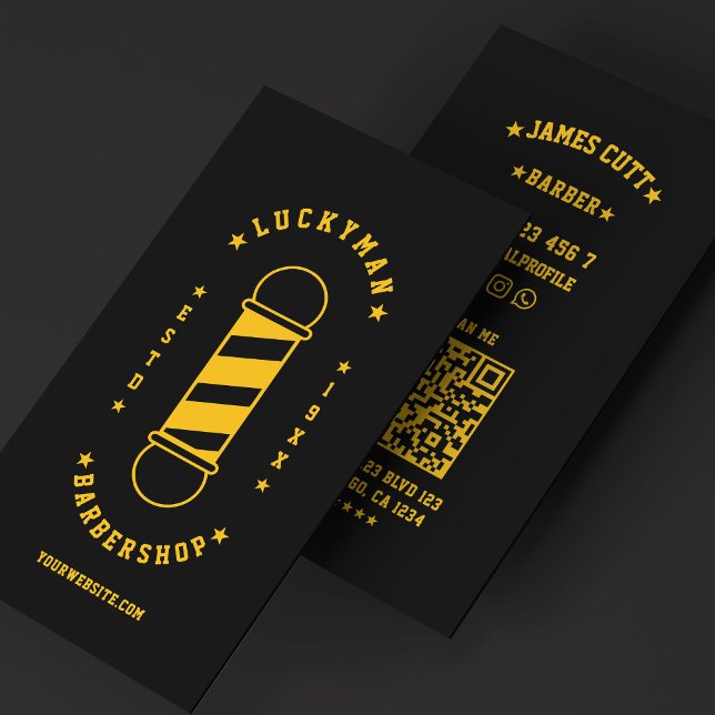 Carte De Visite Salon de coiffure Classique Voyage Barbier Jaune N (Classic Travel Barber Yellow Black Barbershop Business Card
)