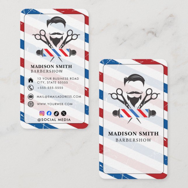Carte De Visite Salon de coiffure Coiffeur professionnel Barbier (Devant / Derrière)