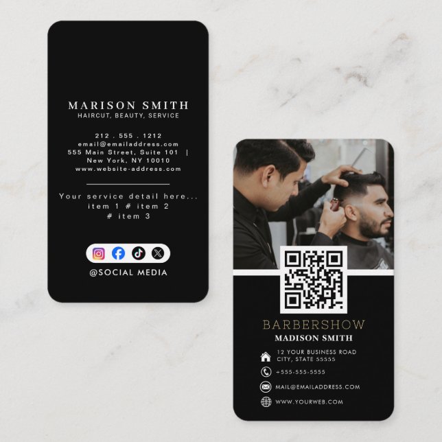 Carte De Visite Salon de coiffure Coiffeur professionnel Barbier (Devant / Derrière)
