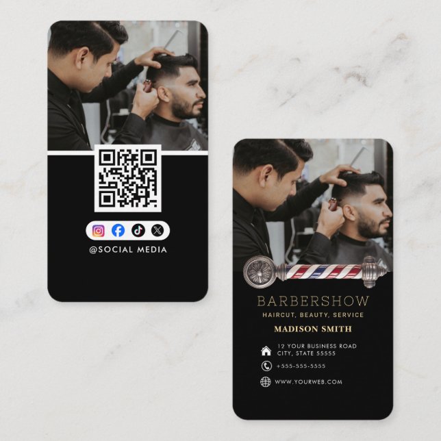 Carte De Visite Salon de coiffure Coiffeur professionnel Barbier (Devant / Derrière)