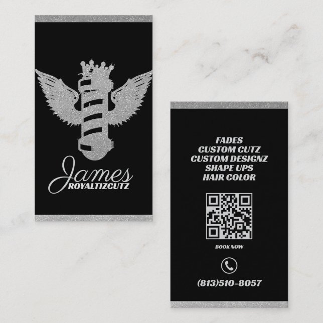 Carte De Visite Salon de coiffure Crown Wings Logo scintillant Pro (Devant / Derrière)