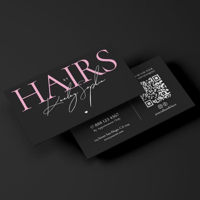 Carte De Visite Salon de coiffure esthétique rose noir  (Aesthetic Hair Stylist Salon Pink Black Business Card
)