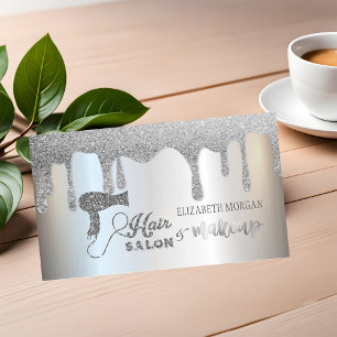 Carte De Visite Salon de coiffure et Maquillage Elegant Silver Gli