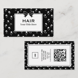 Carte De Visite Salon de coiffure floral noir et blanc Coiffeur St