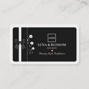 Carte De Visite Salon de coiffure floral noir minimaliste