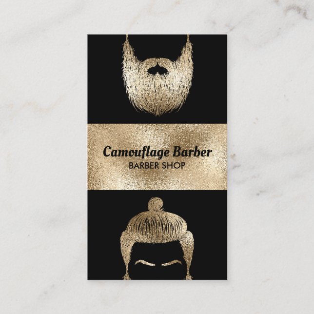 Carte De Visite Salon de coiffure hipster or scintillant (Devant)