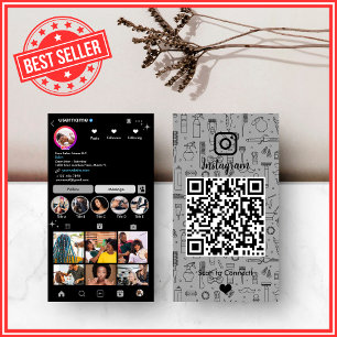 Carte De Visite Salon de coiffure Instagram Gris Code QR des méd