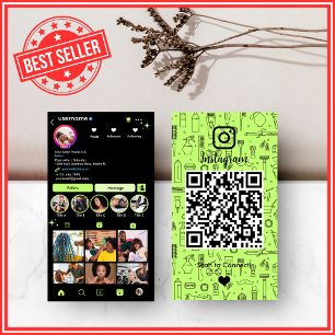 Carte De Visite Salon de coiffure Instagram Lime Green QR