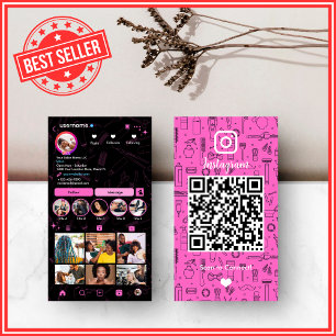 Carte De Visite Salon de coiffure Instagram Rose Code QR des méd