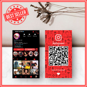Carte De Visite Salon de coiffure Instagram Rouge QR Code pour l