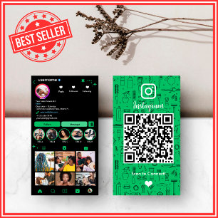 Carte De Visite Salon de coiffure Instagram Vert QR Code pour le