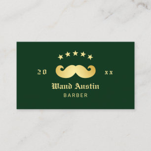 Carte De Visite Salon de coiffure Logo Moustache Faux Or Et Vert