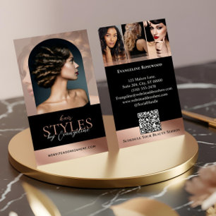 Carte De Visite Salon de coiffure luxe Photo d'arche Noir Rose
