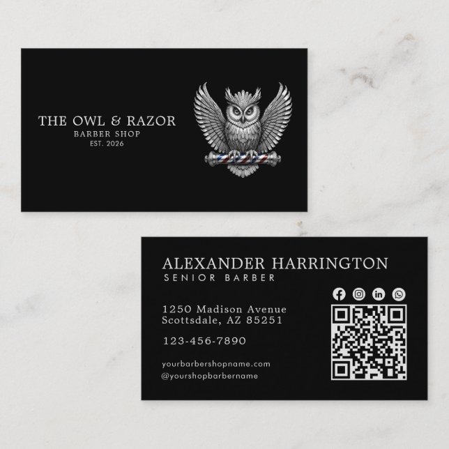 Carte De Visite Salon de coiffure Master Silver Owl Code Qr Profes (Devant / Derrière)