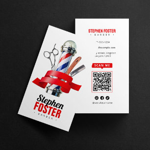 Carte De Visite Salon de coiffure Mât de coiffeur rouge Code QR du