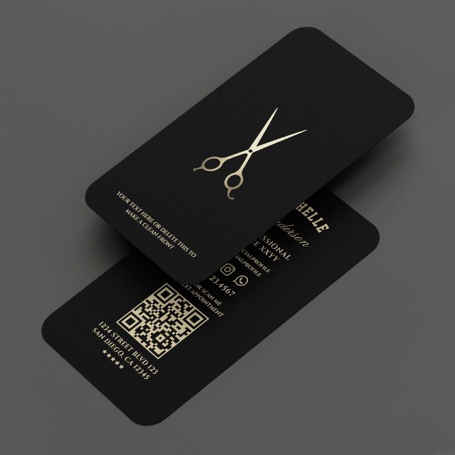 Carte De Visite Salon de coiffure Minimal Barber Black Gold Ciseau (Minimal Barber Black Gold Scissor Barbershop Business Card
)