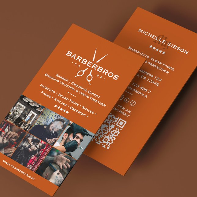 Carte De Visite Salon de coiffure Minimal Barber Grid Orange (Minimal Barber Grid Barbershop Orange Business Card
)