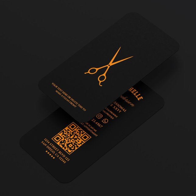 Carte De Visite Salon de coiffure minimal Barbier Noir Orange Cise (Barber Minimal Barbershop Black Orange Scissors Business Card
)