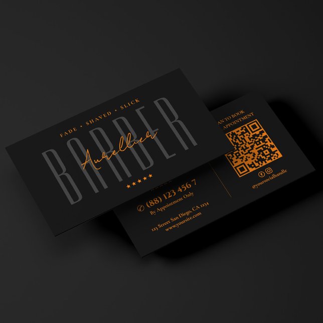 Carte De Visite Salon de coiffure minimal mobile barbier noir oran (Barbershop Minimal Mobile Barber Black Orange Business Card
)