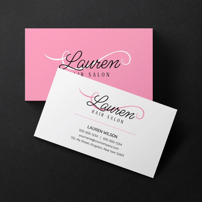 Carte De Visite Salon de coiffure Minimal Simple Blanc Rose Coiffe (Créateur téléchargé)