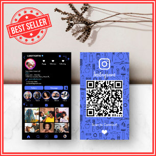 Carte De Visite Salon de coiffure moderne bleu azur Instagram QR