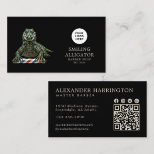 Carte De Visite Salon de coiffure moderne Logo QR Code Alligator É