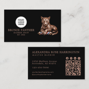 Carte De Visite Salon de coiffure moderne Logo Qr Code Panthère Ro