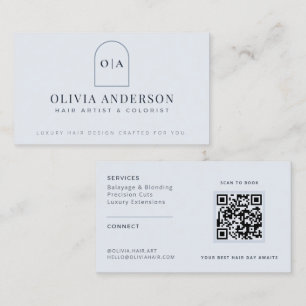 Carte De Visite Salon de coiffure moderne minimaliste code QR bleu
