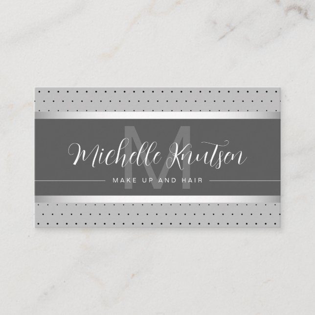 Carte De Visite Salon de coiffure moderne Monogram Silver Maquilla (Devant)