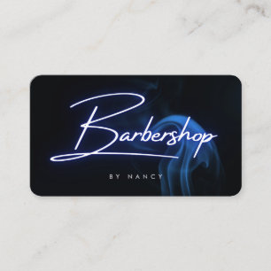 Carte De Visite Salon de coiffure néon bleu Écriture élégante Typo