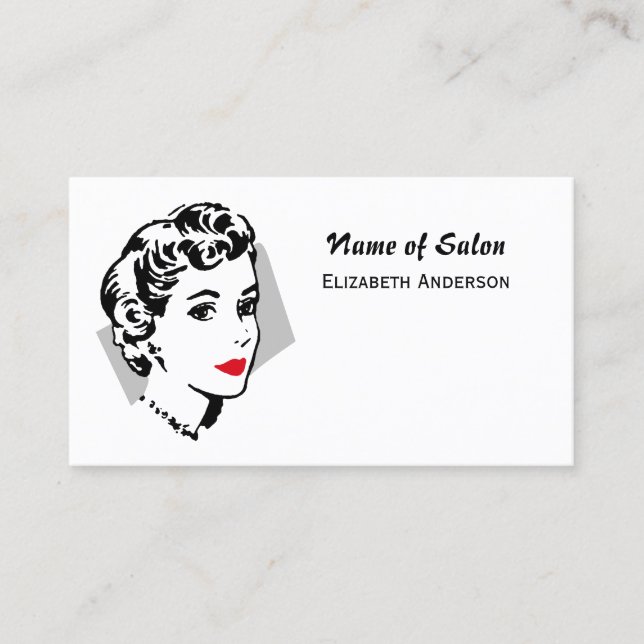 Carte De Visite Salon de coiffure noire classique Lèvres rouges Vi (Devant)