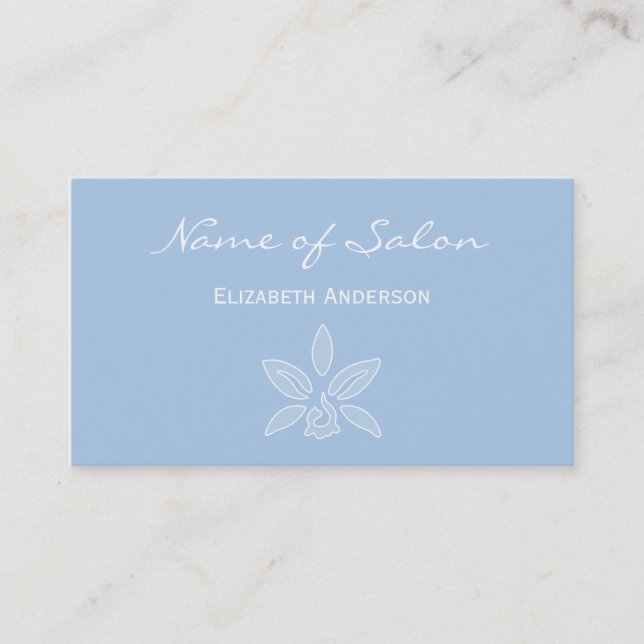 Carte De Visite Salon de coiffure Orchidée Bleu Poussiéreux (Devant)